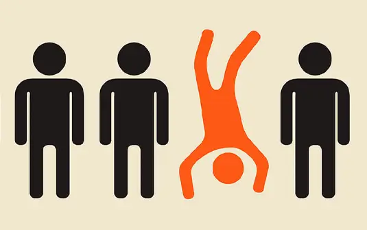 Group of stickmen with handstand figure for brand identity design services
