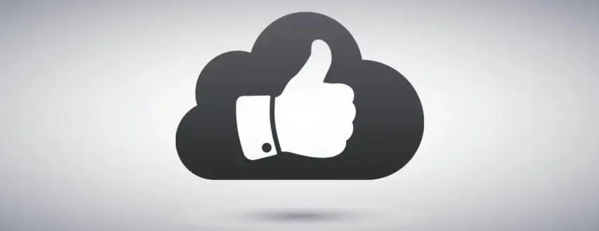 Grey floating cloud with a thumbs up icon
