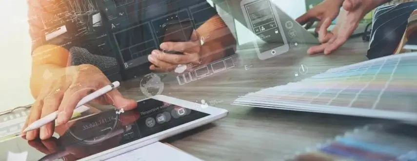 Banner with overlapping tech image on meeting