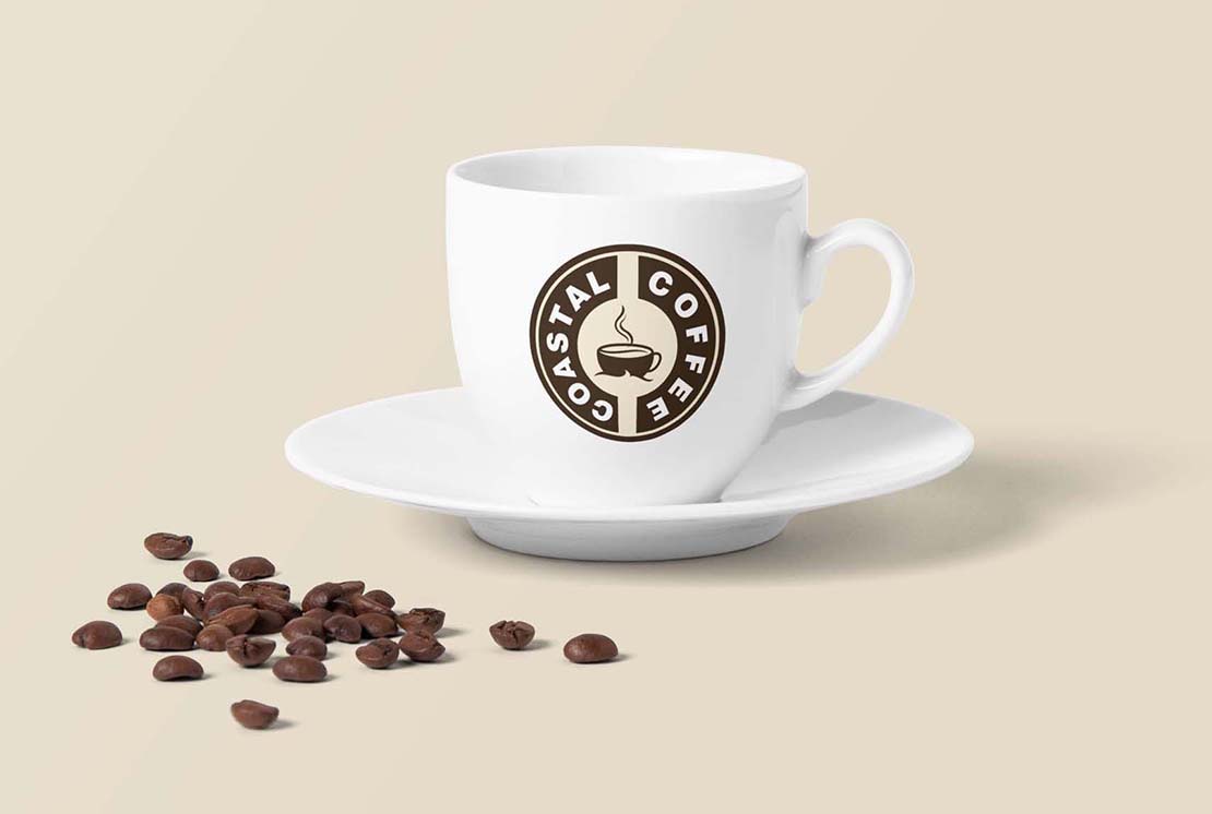 coastal coffee logo design on cup
