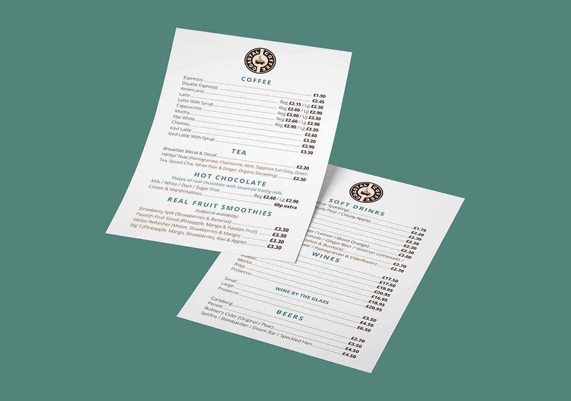 coastal coffee drinks menu design