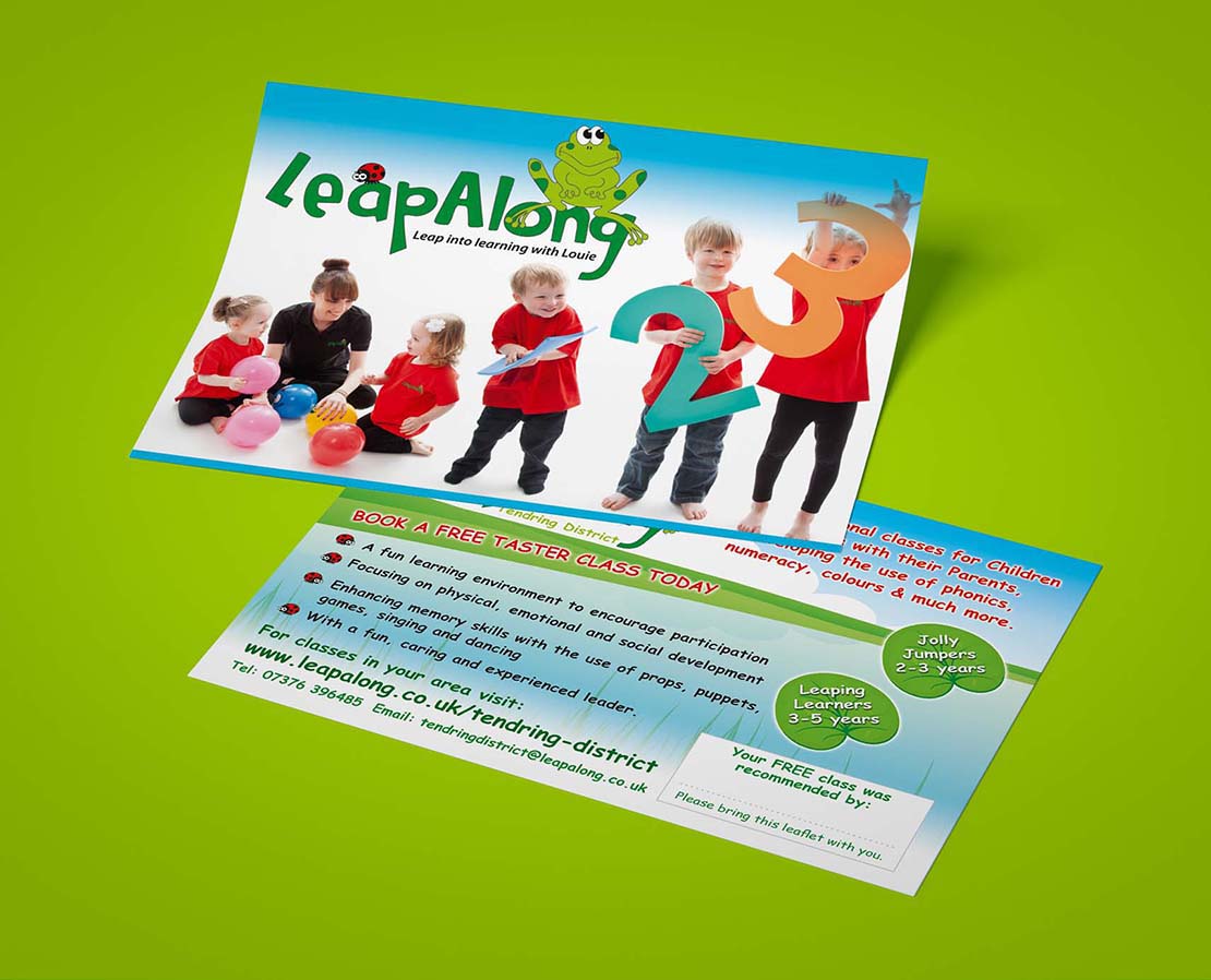 leapalong learning designed and printed leaflets