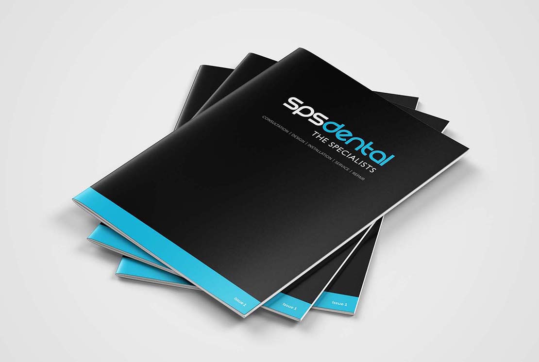 stack of printed brochures for sps dental