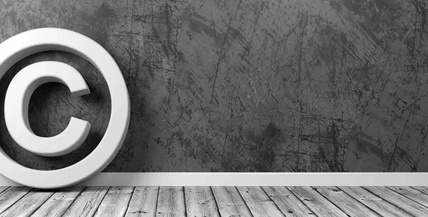 Copyright symbol in monochrome room for digital design