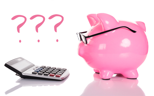 Piggy bank using a calculator with website logos
