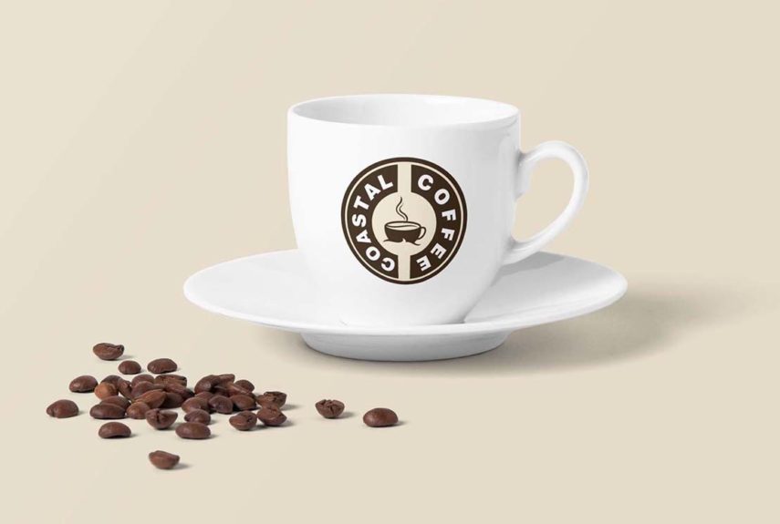 logo design example for coastal coffee on a cup