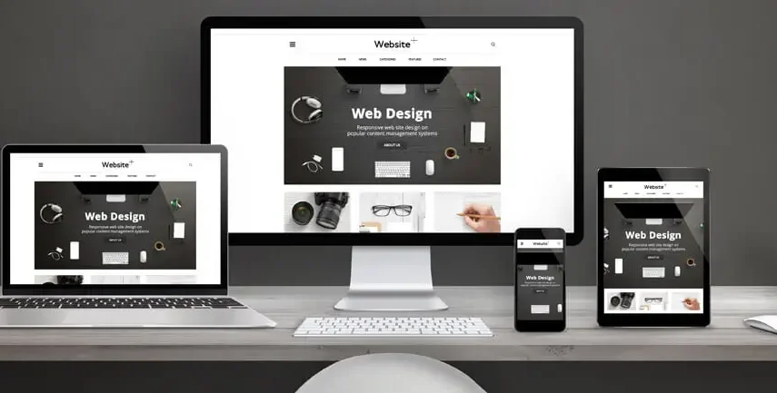 Four devices open on web design services website