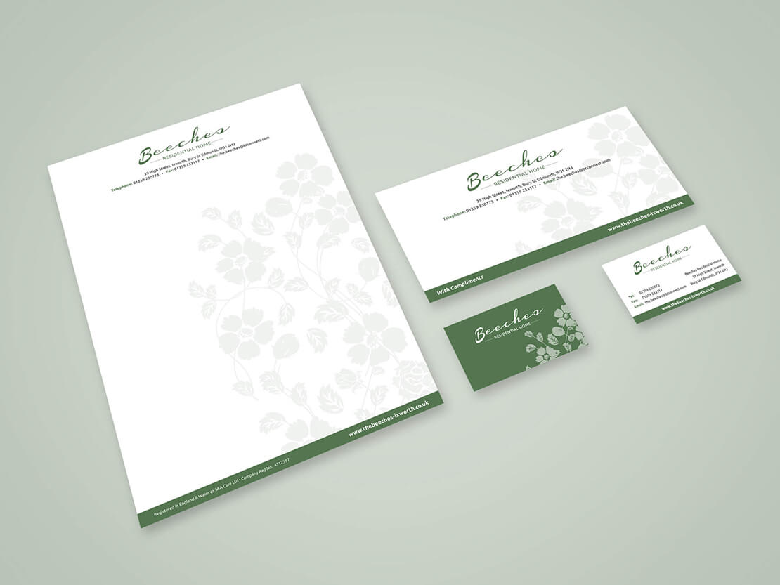 green stationery set for beeches care home