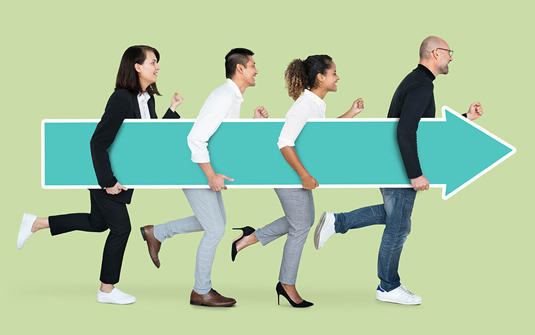 Team lifting arrow on green background for Essex digital marketing