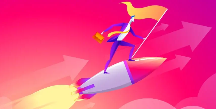 Man on rocketship representing digital design and ecommerce web design Colchester