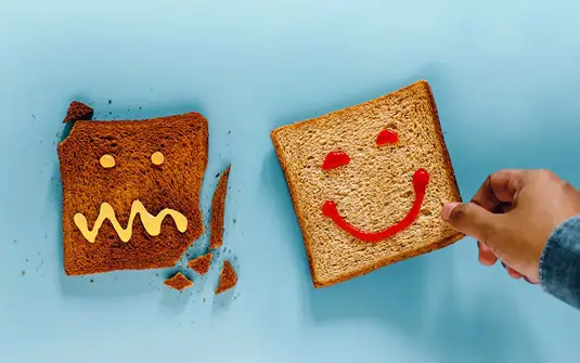 Happy and sad toast digital graphic design for website copywriting services