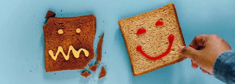 happy toast and toast that's been burnt and not happy
