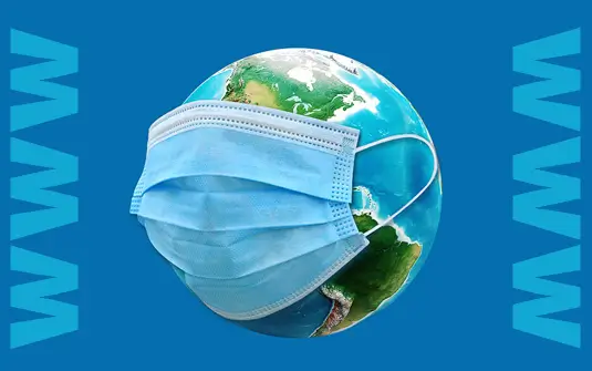 Planet Earth wearing mask, symbolic digital design banner for SEO services Essex