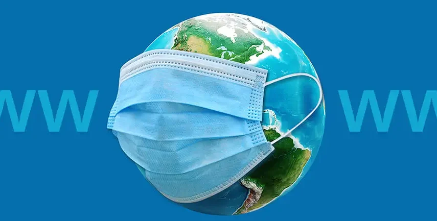 Planet Earth wearing mask, symbolic digital design banner for SEO services Essex