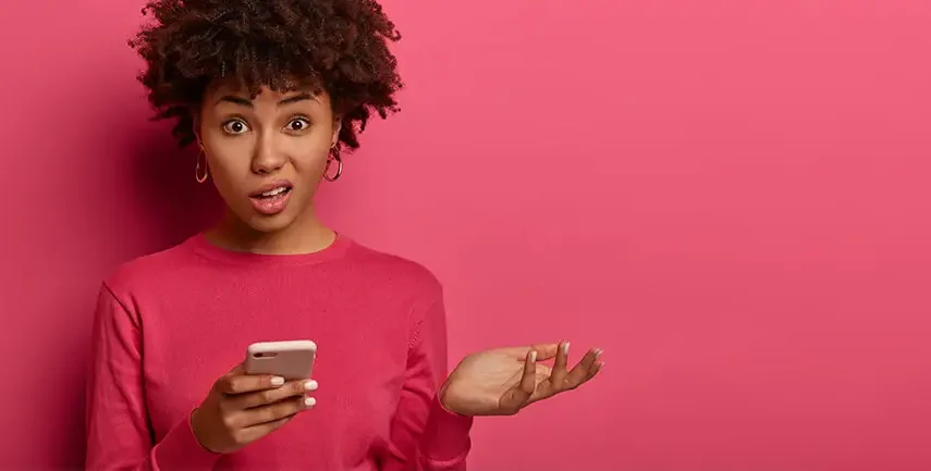Surprised girl on pink background for digital design
