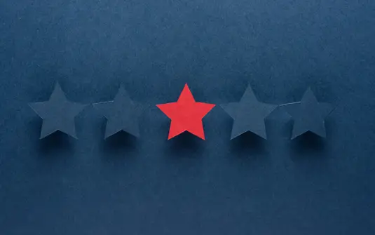 One red star in five-star rating banner for digital marketing Colchester