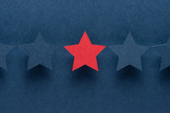 5 stars lined up on a blue background