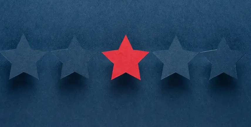 One red star in five-star rating banner for digital marketing Colchester