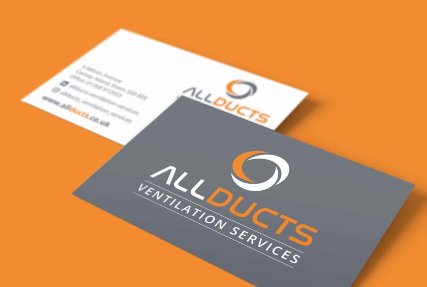 business card design & print on an orange background