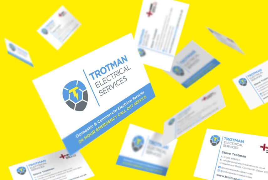business card designs flying on yellow backgroun