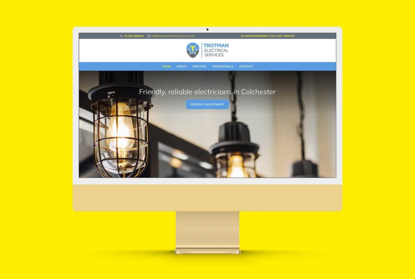 modern electrician website design on yellow background