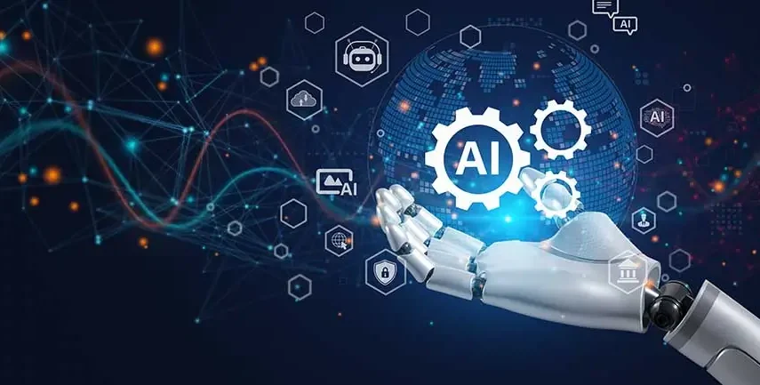 Graphic hand holding ai digital banner design