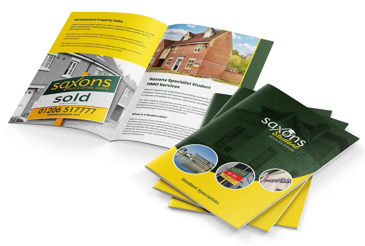 Brochure design example for Saxons by Design FX Studio, graphic design Essex